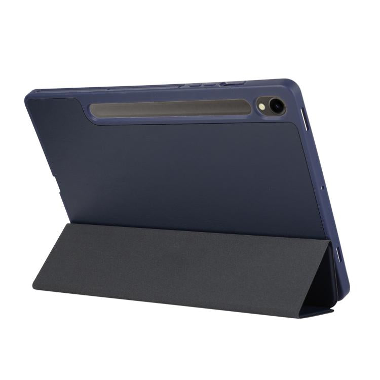 For Samsung Galaxy Tab S10 FE+ 3-Fold Pure Color TPU Leather Tablet Case with Pen Slot(Dark Blue) by bashfashion