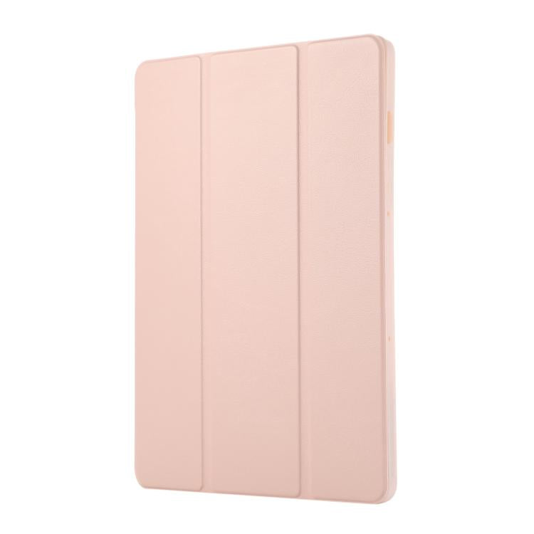 For Samsung Galaxy Tab S10 FE+ 3-Fold Pure Color TPU Leather Tablet Case with Pen Slot(Pink) by bashfashion