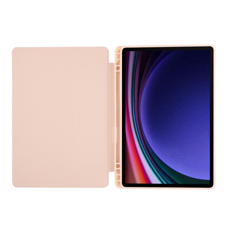 For Samsung Galaxy Tab S10 FE+ 3-Fold Pure Color TPU Leather Tablet Case with Pen Slot(Pink) by bashfashion