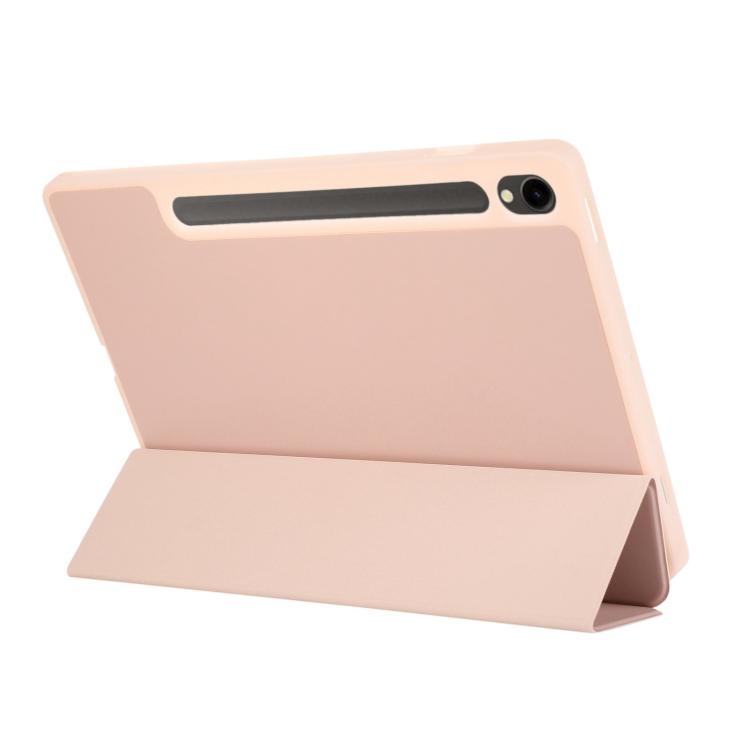 For Samsung Galaxy Tab S10 FE+ 3-Fold Pure Color TPU Leather Tablet Case with Pen Slot(Pink) by bashfashion
