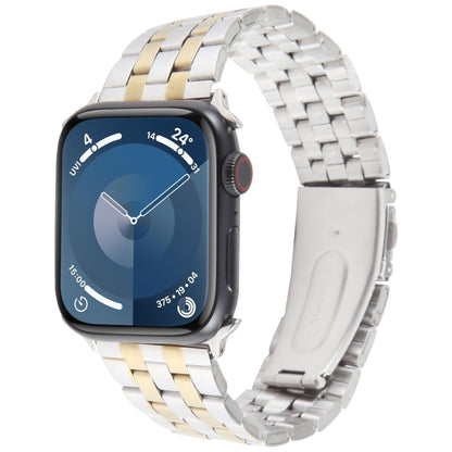 For Apple Watch Series 6 40mm 22mm Ultra-thin Five Beads Stainless Steel Watch Band(Silver Gold) by bashfashion