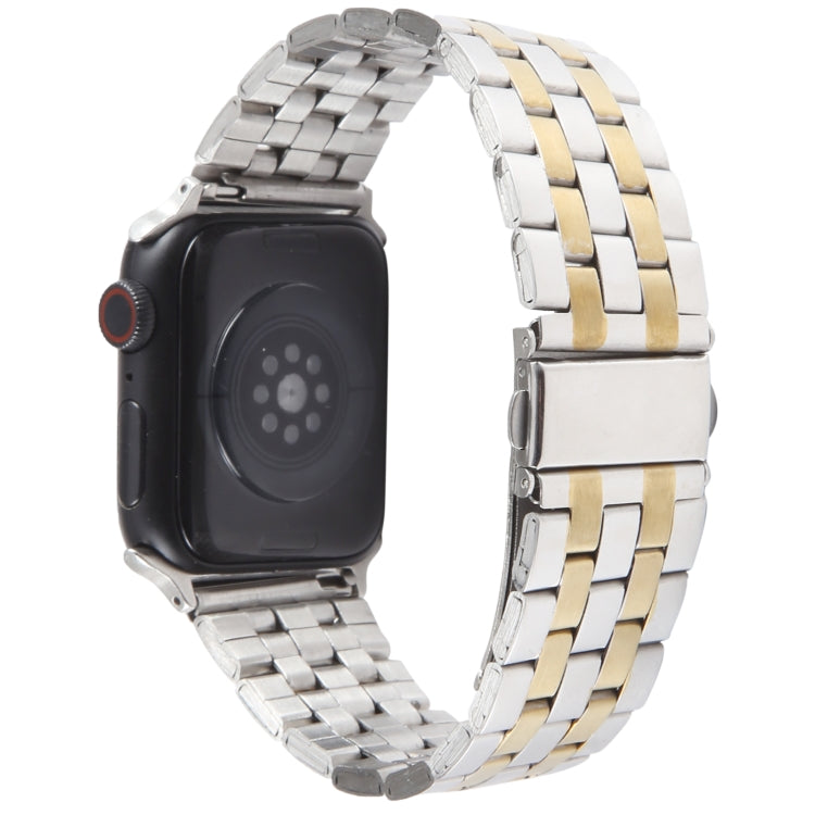 For Apple Watch Series 6 40mm 22mm Ultra-thin Five Beads Stainless Steel Watch Band(Silver Gold) by bashfashion
