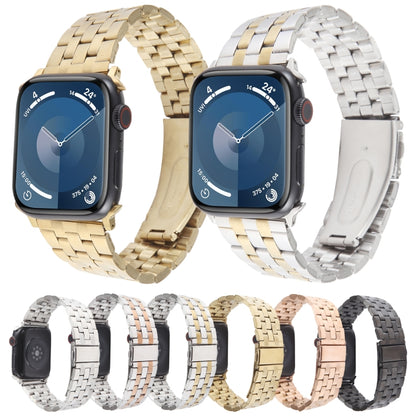 For Apple Watch SE 2023 40mm 22mm Ultra-thin Five Beads Stainless Steel Watch Band(Silver Rose Gold) by bashfashion