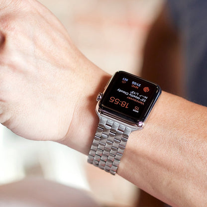 For Apple Watch Ultra 49mm 22mm Ultra-thin Five Beads Stainless Steel Watch Band(Silver) by bashfashion