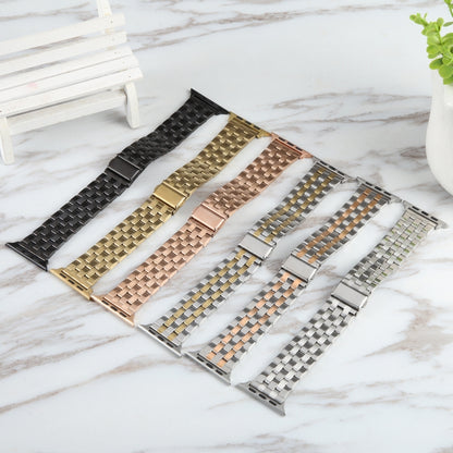 For Apple Watch Series 3 42mm 22mm Ultra-thin Five Beads Stainless Steel Watch Band(Rose Gold) by bashfashion