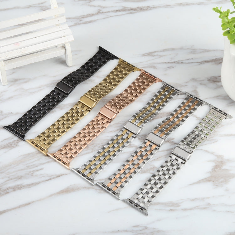 For Apple Watch 38mm 22mm Ultra-thin Five Beads Stainless Steel Watch Band(Rose Gold) by bashfashion