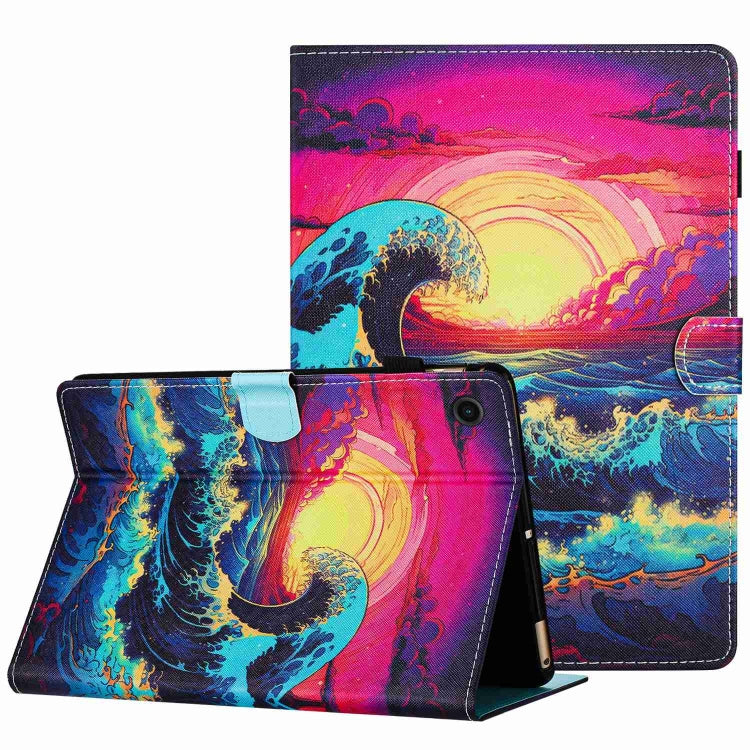 For Samsung Galaxy Tab A11+ / A9+ Painted Pattern Stitching Smart Leather Tablet Case(Waves) by bashfashion