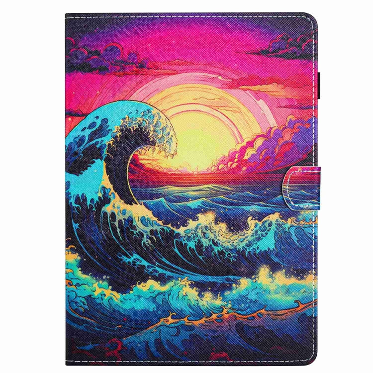 For Samsung Galaxy Tab A11+ / A9+ Painted Pattern Stitching Smart Leather Tablet Case(Waves) by bashfashion