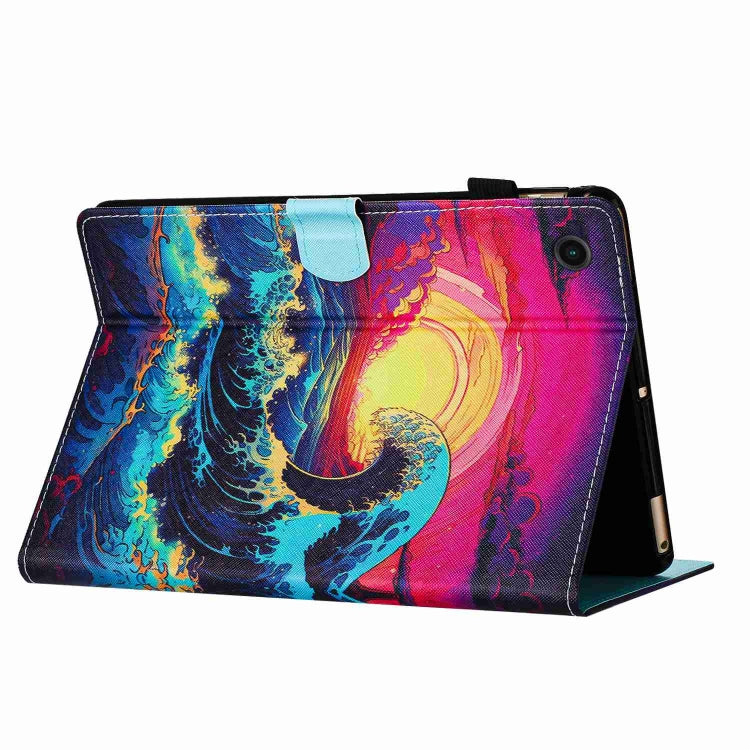 For Samsung Galaxy Tab A11+ / A9+ Painted Pattern Stitching Smart Leather Tablet Case(Waves) by bashfashion