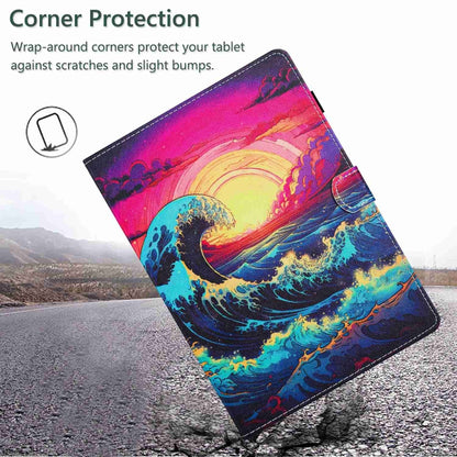 For Samsung Galaxy Tab A11+ / A9+ Painted Pattern Stitching Smart Leather Tablet Case(Waves) by bashfashion