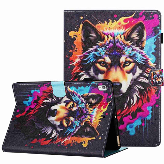 For iPad 10.2 2020 / 2019 Painted Pattern Stitching Smart Leather Tablet Case(Colorful Wolf) by bashfashion