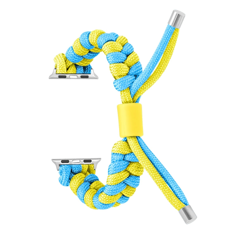 For Apple Watch SE 2023 44mm Paracord Fishtail Braided Silicone Bead Watch Band(Light Blue Yellow) by bashfashion
