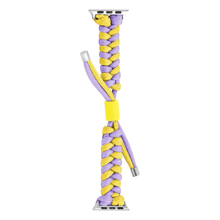 For Apple Watch SE 2023 44mm Paracord Fishtail Braided Silicone Bead Watch Band(Purple Yellow) by bashfashion
