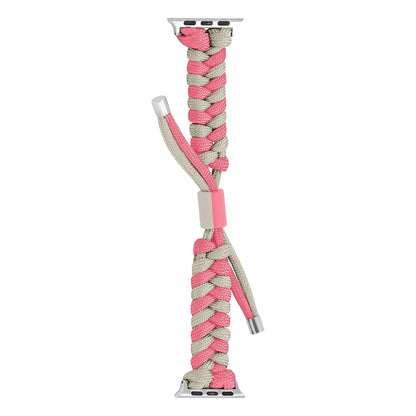 For Apple Watch Series 9 45mm Paracord Fishtail Braided Silicone Bead Watch Band(Pink Grey) by bashfashion