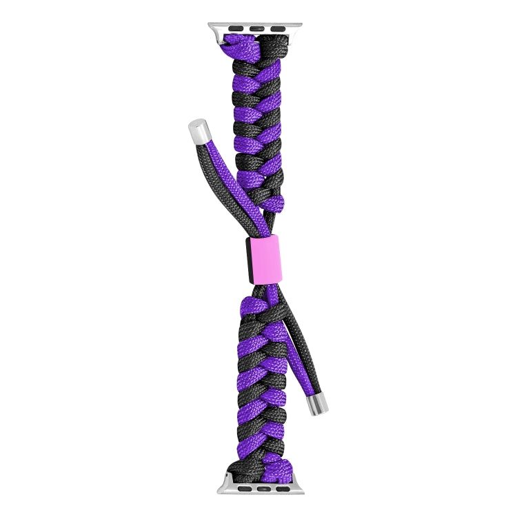 For Apple Watch Series 8 41mm Paracord Fishtail Braided Silicone Bead Watch Band(Black Purple) by bashfashion