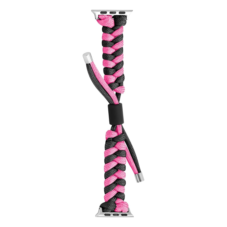 For Apple Watch Series 8 45mm Paracord Fishtail Braided Silicone Bead Watch Band(Black Rose Red) by bashfashion