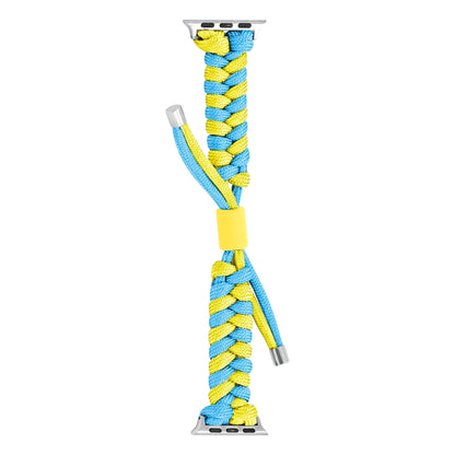 For Apple Watch Series 8 45mm Paracord Fishtail Braided Silicone Bead Watch Band(Light Blue Yellow) by bashfashion