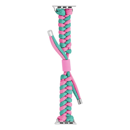 For Apple Watch Series 8 45mm Paracord Fishtail Braided Silicone Bead Watch Band(Rose Red Green) by bashfashion
