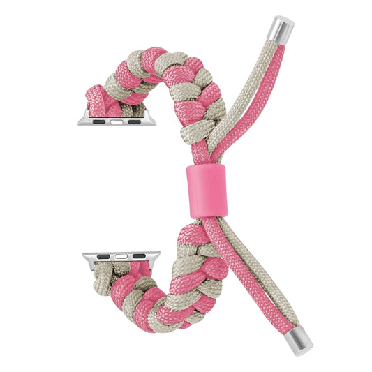 For Apple Watch SE 2022 44mm Paracord Fishtail Braided Silicone Bead Watch Band(Pink Grey) by bashfashion