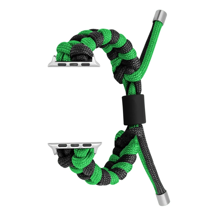 For Apple Watch Series 7 41mm Paracord Fishtail Braided Silicone Bead Watch Band(Black Green) by bashfashion
