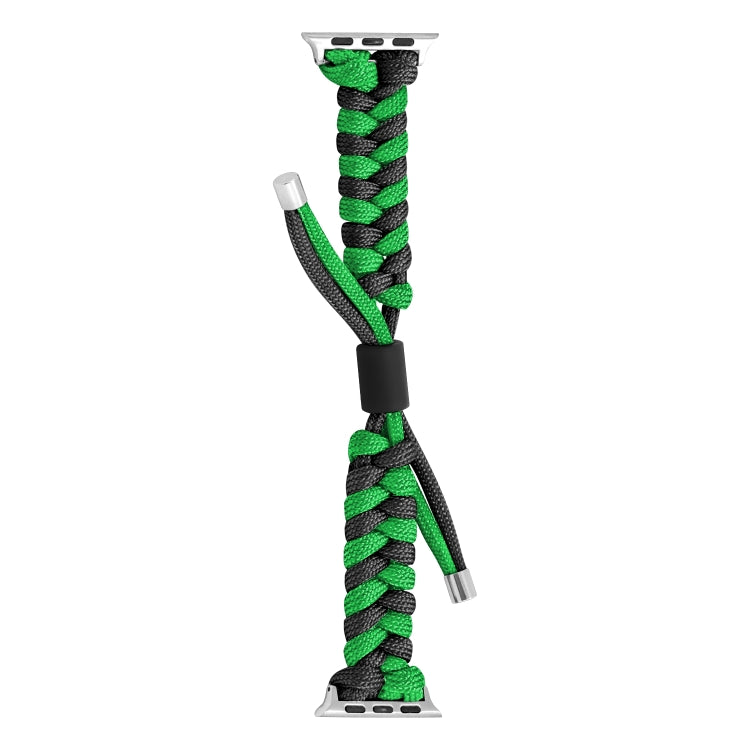 For Apple Watch Series 7 41mm Paracord Fishtail Braided Silicone Bead Watch Band(Black Green) by bashfashion
