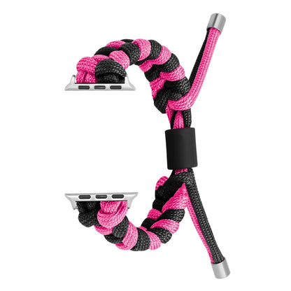 For Apple Watch Series 7 45mm Paracord Fishtail Braided Silicone Bead Watch Band(Black Rose Red) by bashfashion