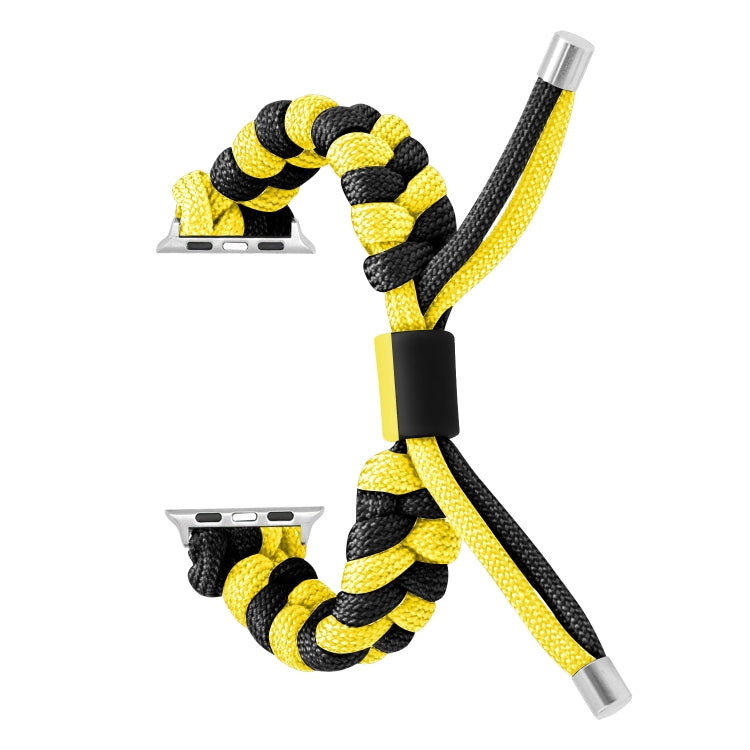 For Apple Watch Series 3 38mm Paracord Fishtail Braided Silicone Bead Watch Band(Black Yellow) by bashfashion