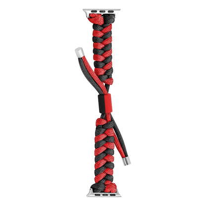 For Apple Watch 42mm Paracord Fishtail Braided Silicone Bead Watch Band(Black Red) by bashfashion