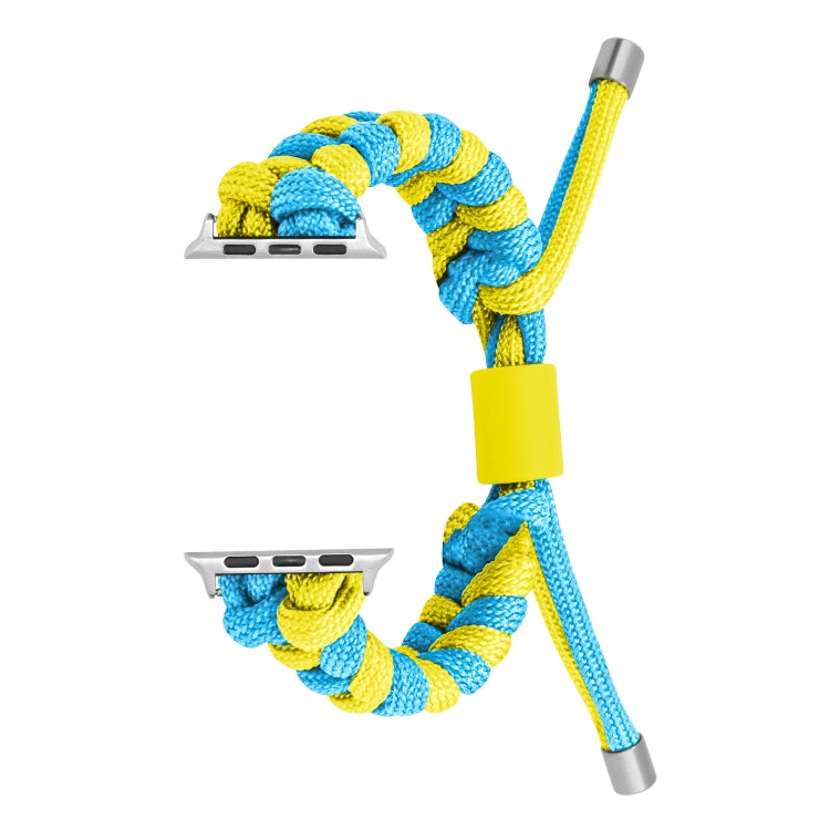 For Apple Watch 38mm Paracord Fishtail Braided Silicone Bead Watch Band(Light Blue Yellow) by bashfashion
