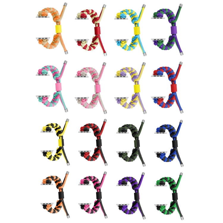 For Apple Watch Series 7 45mm Paracord Fishtail Braided Silicone Bead Watch Band(Rose Red Green) by bashfashion