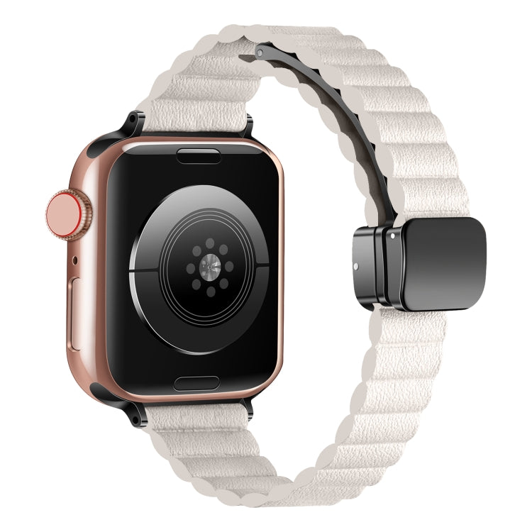 For Apple Watch Series 3 38mm Water Ripple Magnetic Folding Buckle Watch Band, Style: Thin Version(Starlight Color) by bashfashion