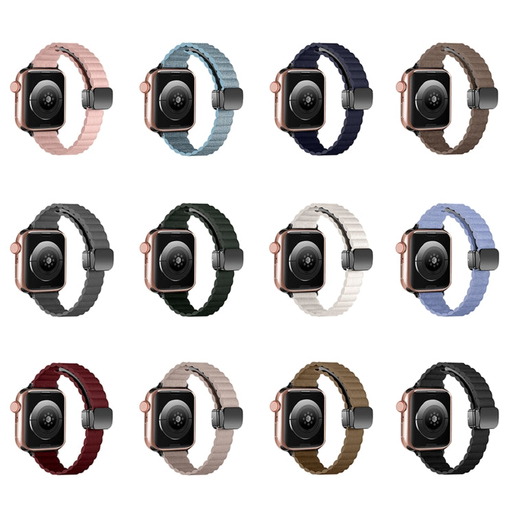 For Apple Watch Series 2 38mm Water Ripple Magnetic Folding Buckle Watch Band, Style: Thin Version(Wine Red) by bashfashion