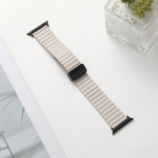 For Apple Watch SE 2023 44mm Water Ripple Magnetic Folding Buckle Watch Band, Style: Bold Version(Starlight Color) by bashfashion