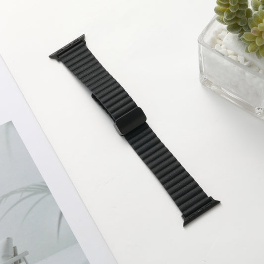 For Apple Watch Ultra 2 49mm Water Ripple Magnetic Folding Buckle Watch Band, Style: Bold Version(Black) by bashfashion
