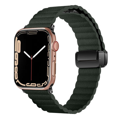 For Apple Watch Series 9 45mm Water Ripple Magnetic Folding Buckle Watch Band, Style: Bold Version(Dark Green) by bashfashion