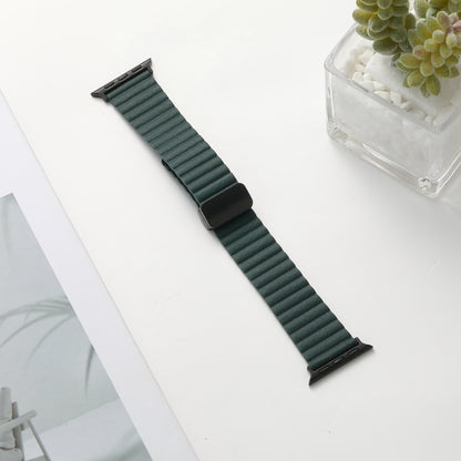For Apple Watch Series 9 45mm Water Ripple Magnetic Folding Buckle Watch Band, Style: Bold Version(Dark Green) by bashfashion
