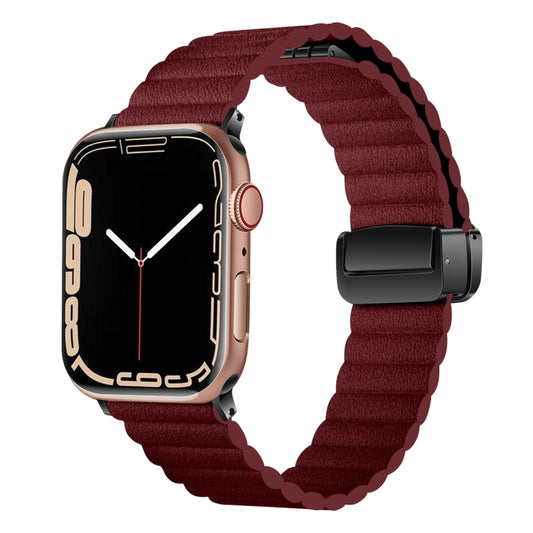 For Apple Watch Series 9 41mm Water Ripple Magnetic Folding Buckle Watch Band, Style: Bold Version(Wine Red) by bashfashion