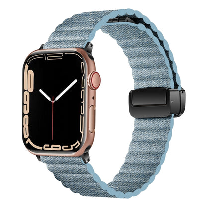 For Apple Watch Series 9 41mm Water Ripple Magnetic Folding Buckle Watch Band, Style: Bold Version(Denim Blue) by bashfashion