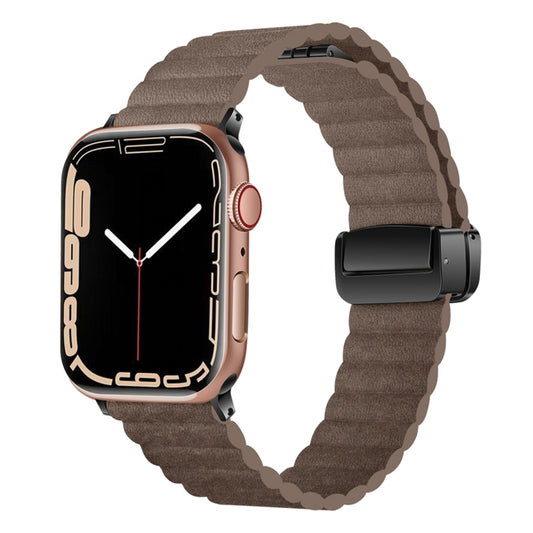 For Apple Watch Series 8 41mm Water Ripple Magnetic Folding Buckle Watch Band, Style: Bold Version(Light Brown) by bashfashion