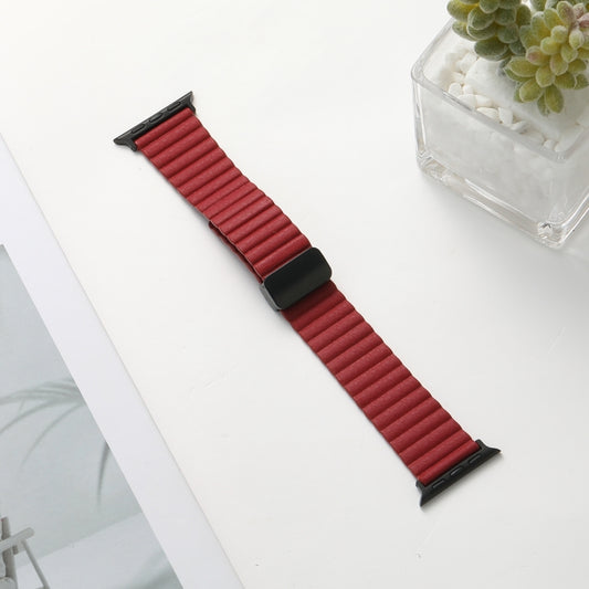 For Apple Watch Series 8 41mm Water Ripple Magnetic Folding Buckle Watch Band, Style: Bold Version(Wine Red) by bashfashion