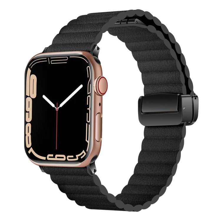 For Apple Watch Series 8 45mm Water Ripple Magnetic Folding Buckle Watch Band, Style: Bold Version(Black) by bashfashion