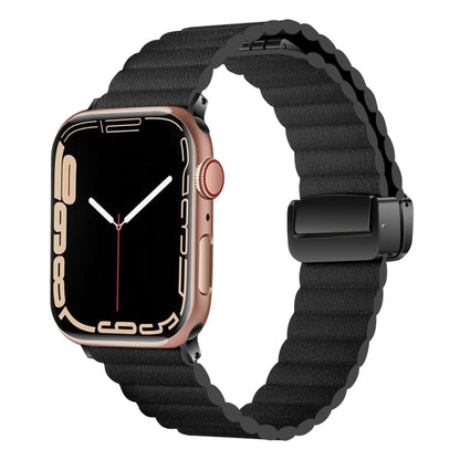 For Apple Watch SE 2022 44mm Water Ripple Magnetic Folding Buckle Watch Band, Style: Bold Version(Black) by bashfashion