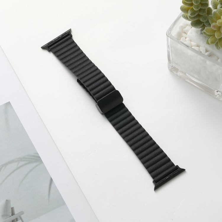 For Apple Watch SE 2022 44mm Water Ripple Magnetic Folding Buckle Watch Band, Style: Bold Version(Black) by bashfashion