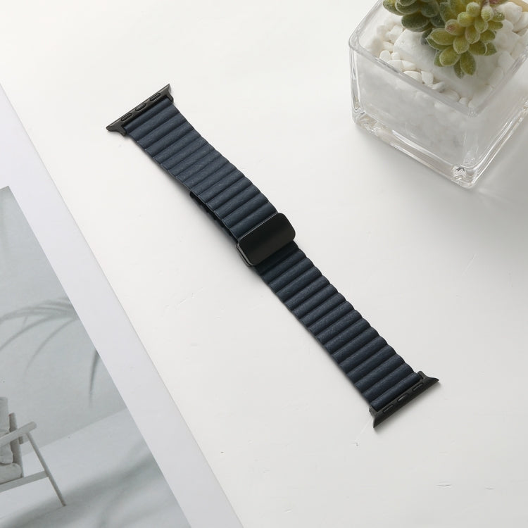 For Apple Watch Series 7 45mm Water Ripple Magnetic Folding Buckle Watch Band, Style: Bold Version(Indigo Blue) by bashfashion