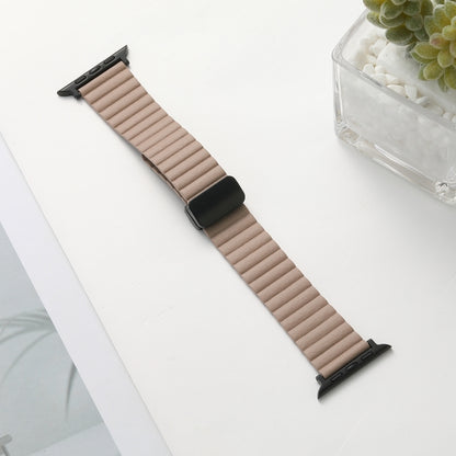 For Apple Watch Series 7 45mm Water Ripple Magnetic Folding Buckle Watch Band, Style: Bold Version(Khaki) by bashfashion