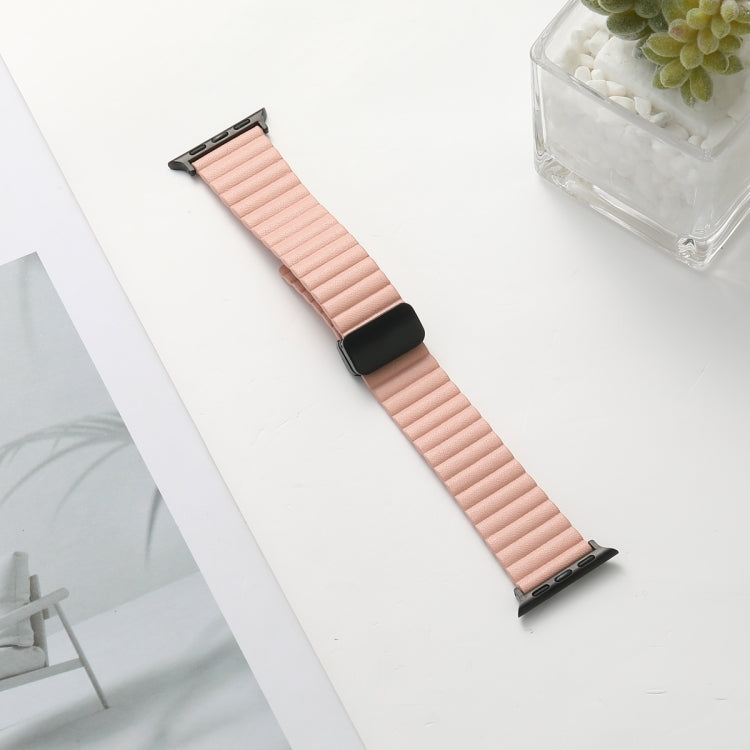 For Apple Watch Series 7 45mm Water Ripple Magnetic Folding Buckle Watch Band, Style: Bold Version(Pink) by bashfashion