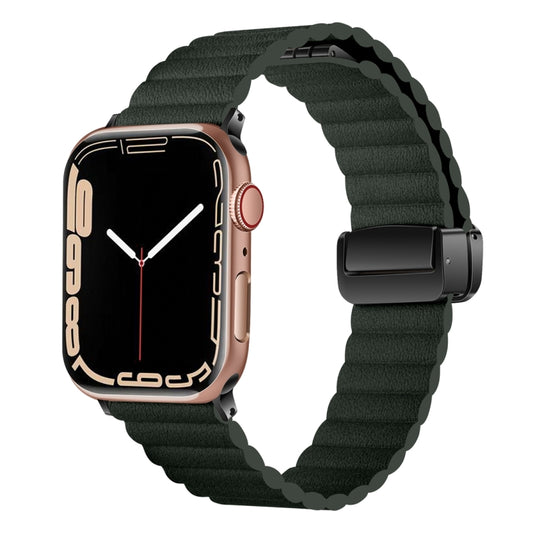 For Apple Watch SE 40mm Water Ripple Magnetic Folding Buckle Watch Band, Style: Bold Version(Dark Green) by bashfashion