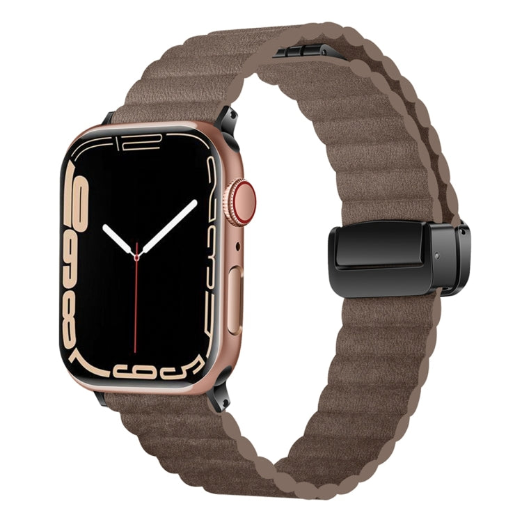 For Apple Watch SE 44mm Water Ripple Magnetic Folding Buckle Watch Band, Style: Bold Version(Light Brown) by bashfashion