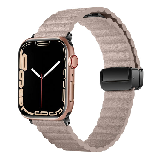 For Apple Watch Series 6 44mm Water Ripple Magnetic Folding Buckle Watch Band, Style: Bold Version(Khaki) by bashfashion