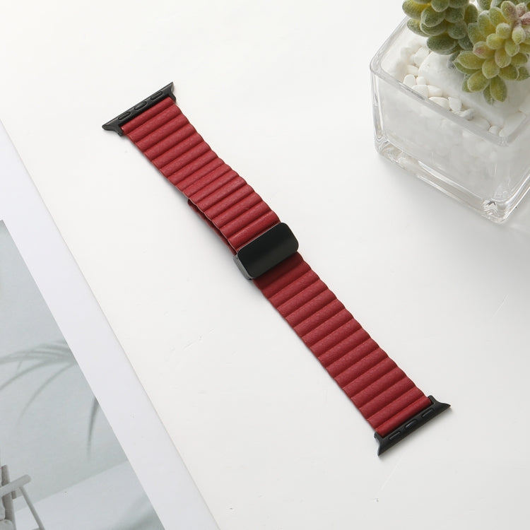 For Apple Watch Series 5 44mm Water Ripple Magnetic Folding Buckle Watch Band, Style: Bold Version(Wine Red) by bashfashion